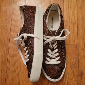 Madewell‎ Sidewalk Leopard Print Calf Hair Sneakers Lace Up Low Top Shoes